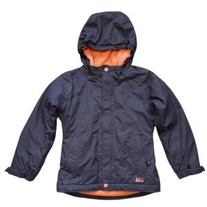 REI Girls Hooded Coat Purple / Orange Fleece Lined XS 6 - 7 Waterproof Outdoor